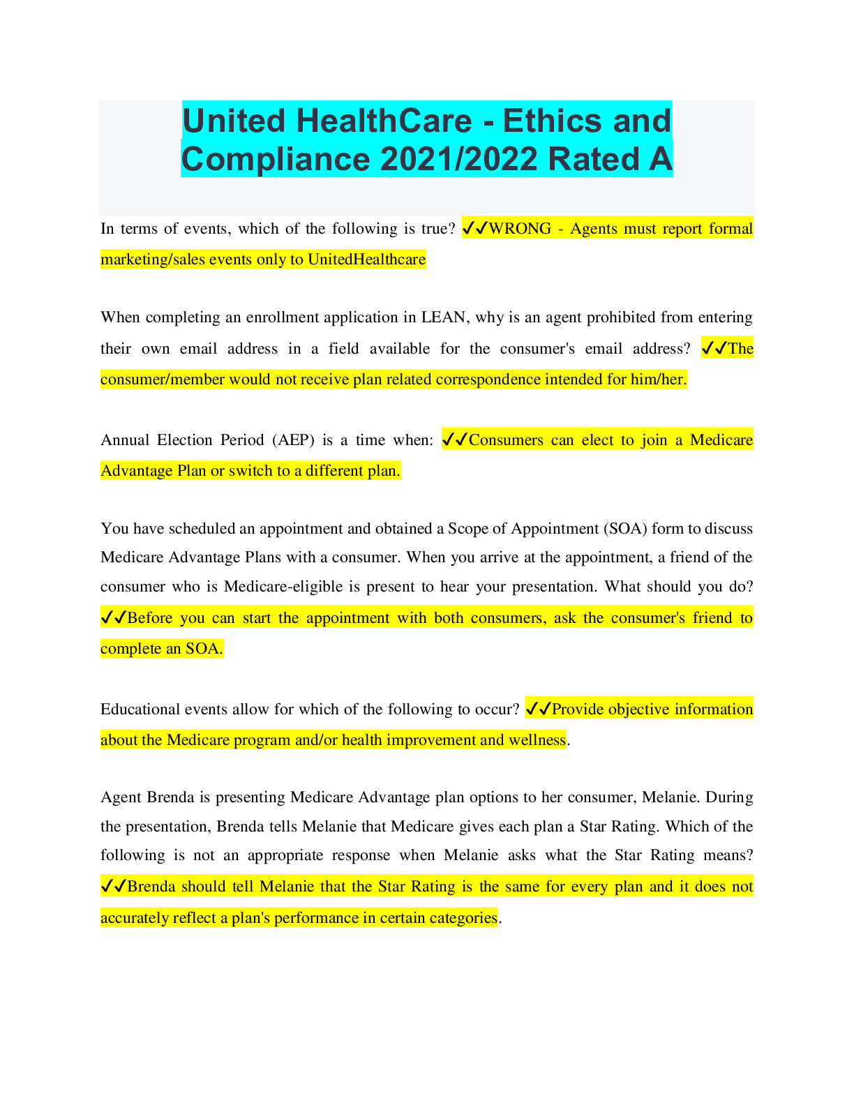 Preview image for United HealthCare - Ethics and Compliance 2021/2022 Rated A